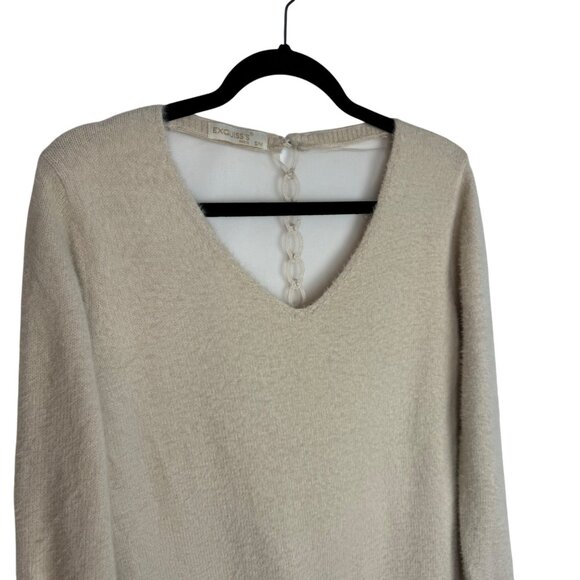 Exquiss's Sz S/M‎ Light Beige Sheer Back Fuzzy Knit Sweater Balletcore - Picture 7 of 7